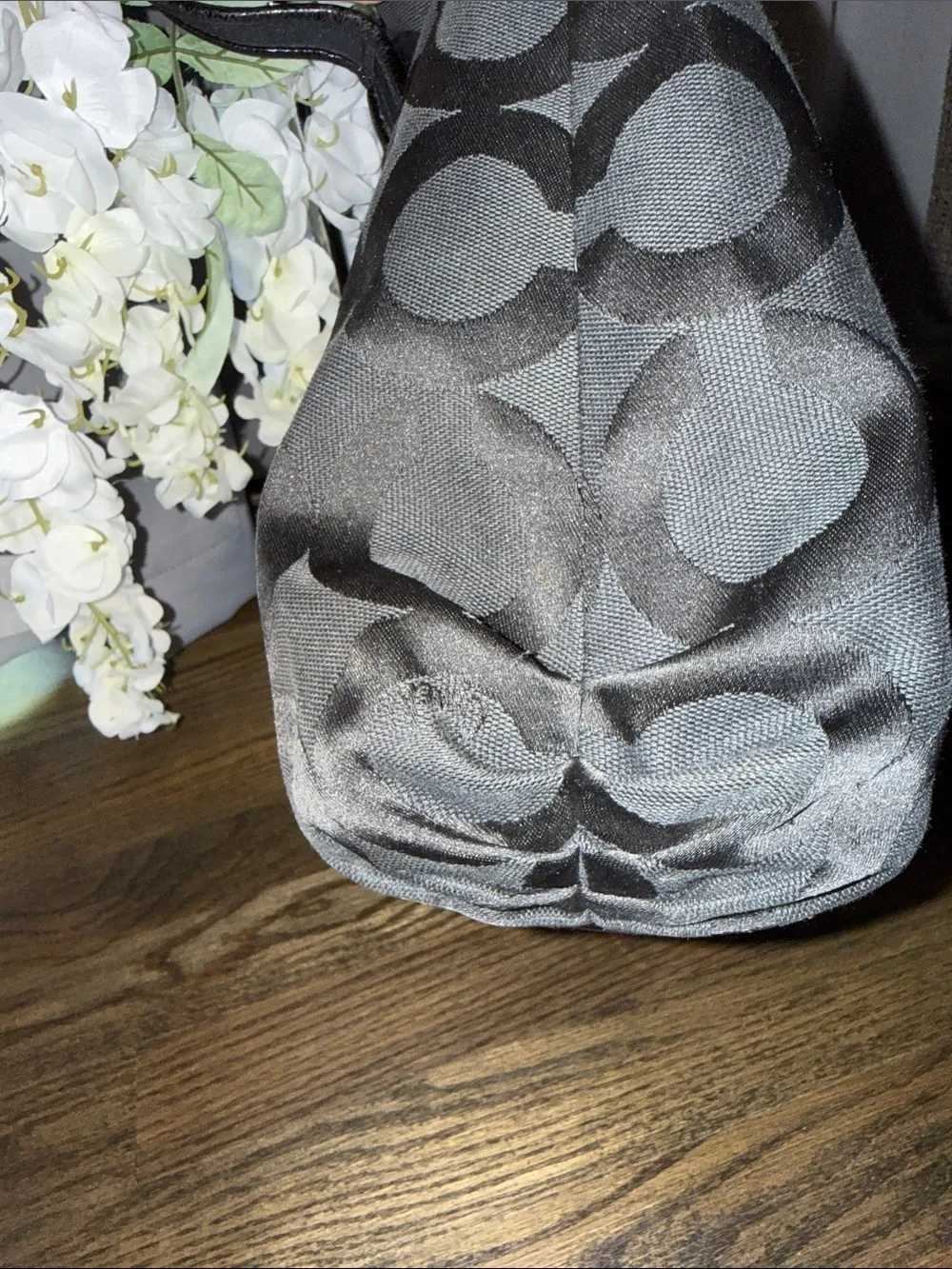 Coach POPPY Black Signature Tote with Pink Sequin Butterfly Charm